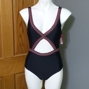 NWT Xhilaration Boho Trimmed Cut-Out Swimsuit